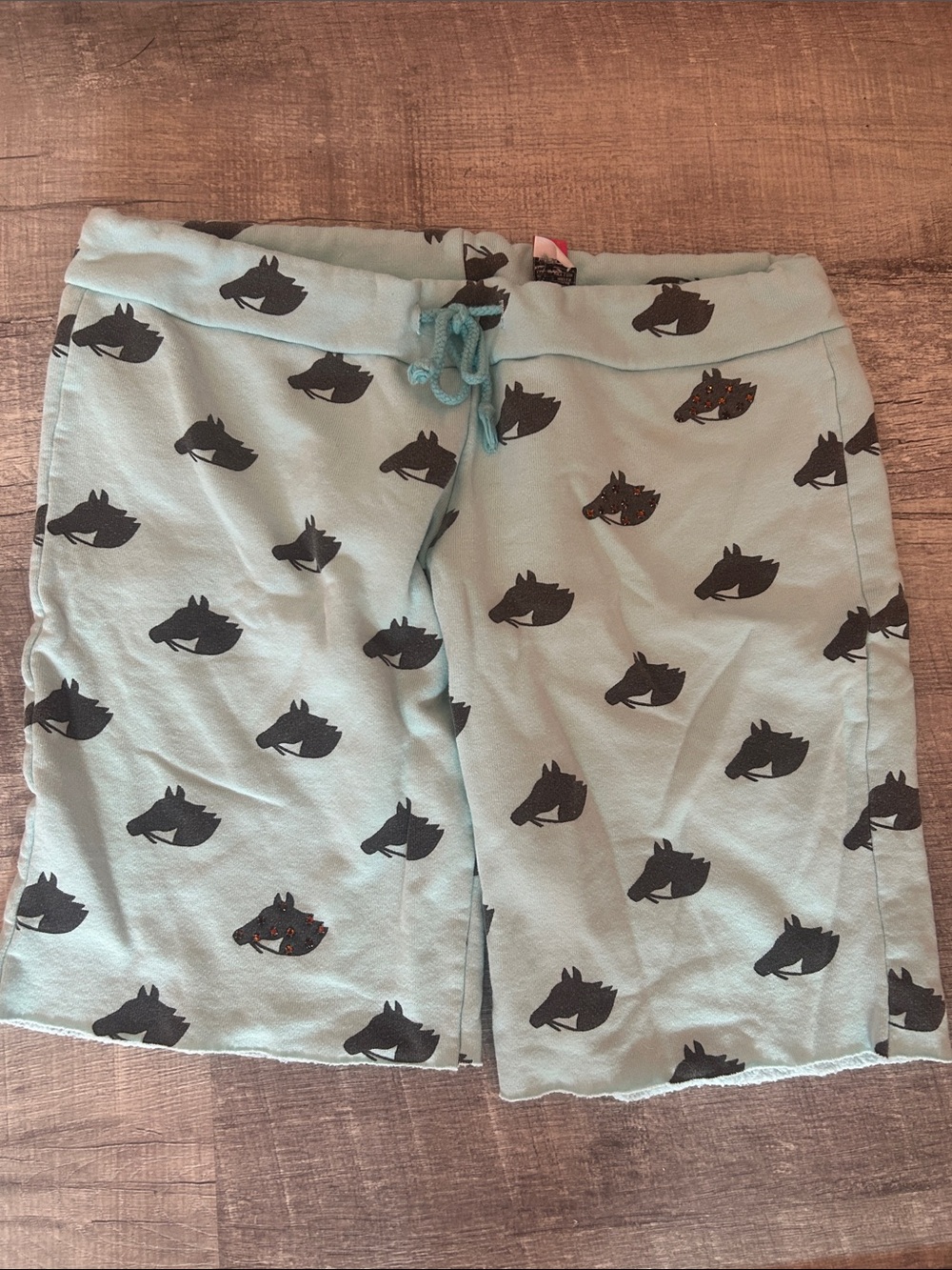 Primp Light Blue Shorts with Black Horse Print medium